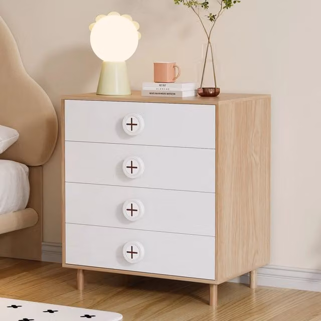 Comò OKWISH con 4 cassetti in MDF laccato bianco per camera da letto e soggiorno L: 80 cm, P: 54 cm, H: 90 cm