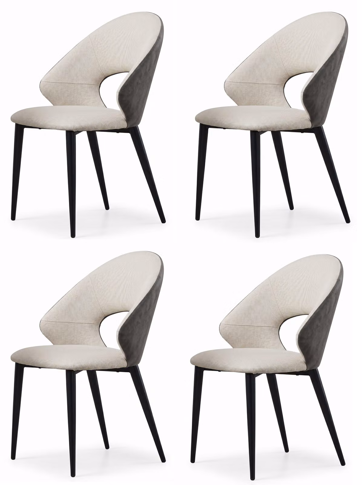 Set di 4 sedie da pranzo classiche, beige e grigie, con imbottitura