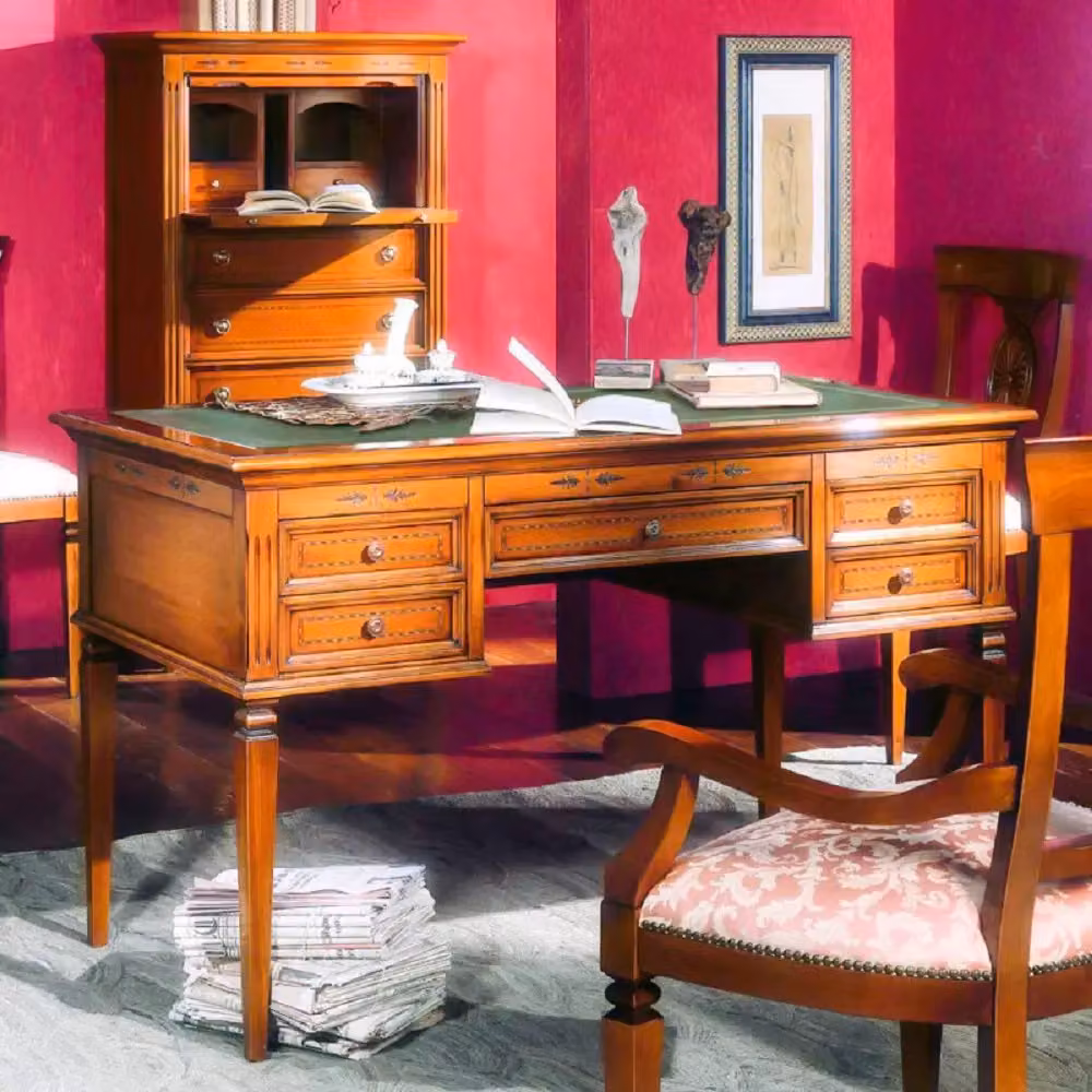 Scrivania classica in legno e pelle Mobili 2G L: 130 cm, P: 70 cm, H: 80 cm – 2