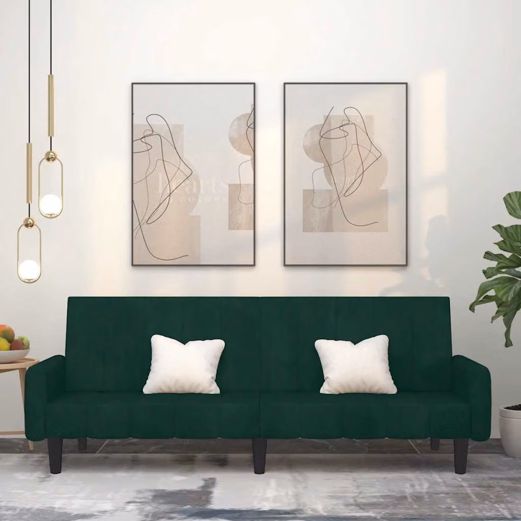 vidaXL Divano Letto Click-Clack in Velluto Verde con Struttura in Legno Solido e Poggiatesta Regolabile