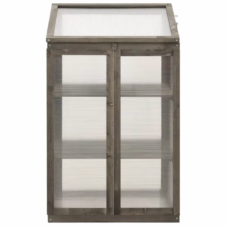 Serra ad armadio EZOOZA in legno di abete grigio con 2 ante apribili e copertura in policarbonato, L: 60 cm, P: 45 cm, H: 85/100 cm – 2