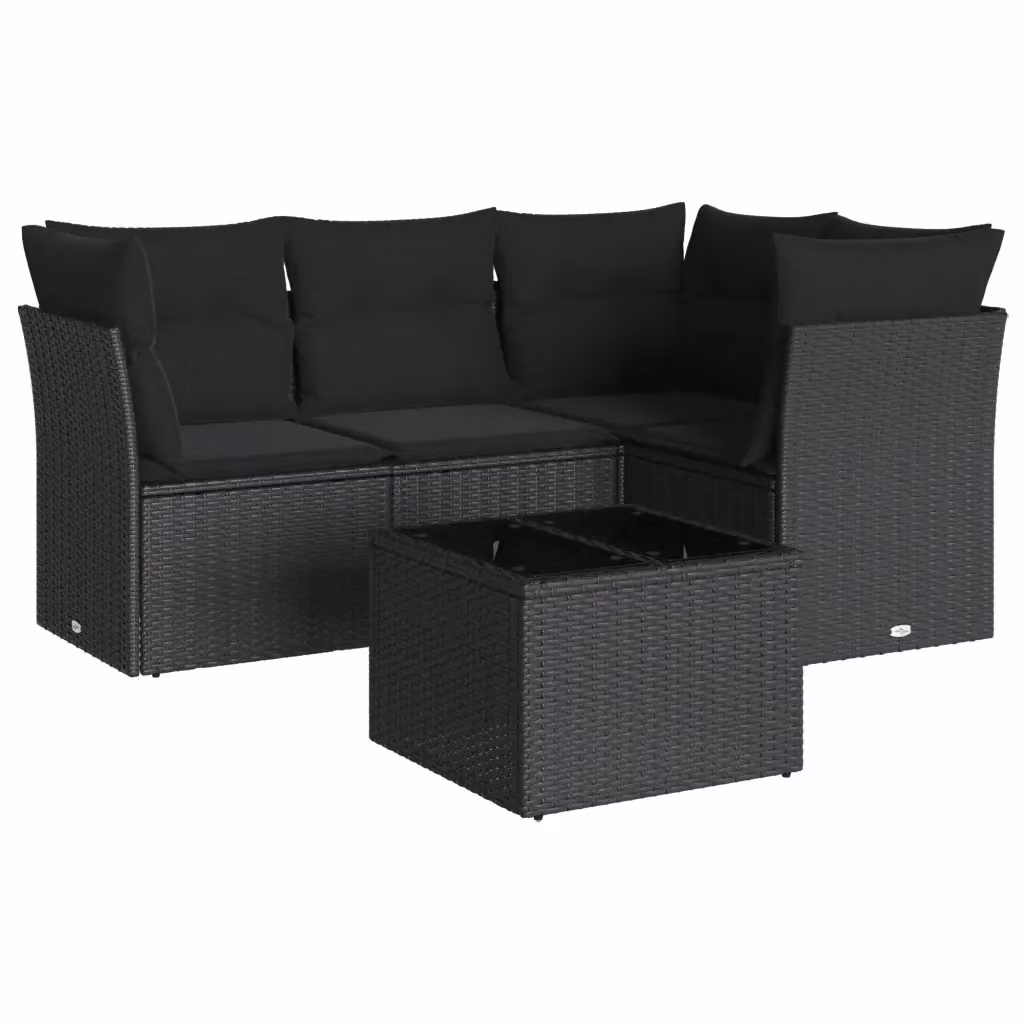 vidaXL Set Divano da Giardino a L 5 Pezzi con Tavolino e Cuscini Neri in Polyrattan e Acciaio – 2