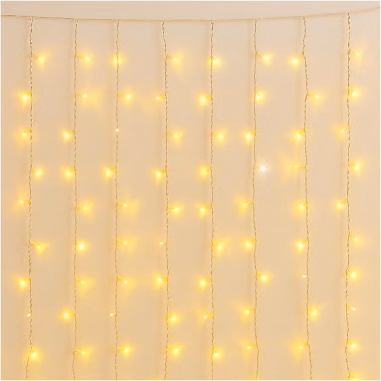 ETTROIT Tenda Luminosa 200 LED, 3Mt, Luce Giallo, Cavo Bianco, IP65, Prolungabile, Effetto Flash , Con fili uniformi da 1 metro , ghirlanda nataliza, negozi, balcone natale