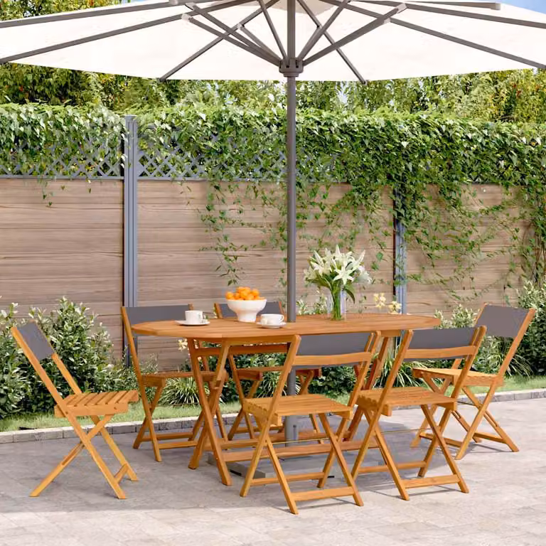 Set di 6 sedie pieghevoli da giardino vidaXL in legno di acacia oliato e tessuto antracite resistente ai raggi UV