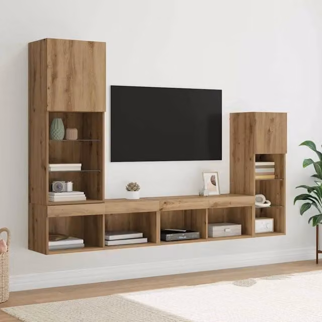 Unità per TV a Muro 4 pz Rovere artigianale 3402945
