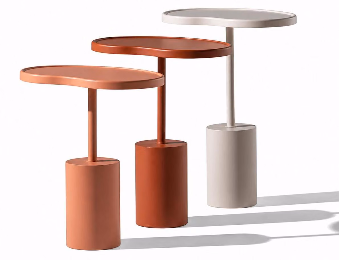 3 tavolini laterali, stile moderno, colori marrone, rosa, bianco, nuovi, pratici