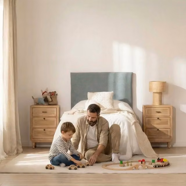 Testiera imbottita Banak per letto bambini in tessuto e legno, ideale per materasso 90x190 cm