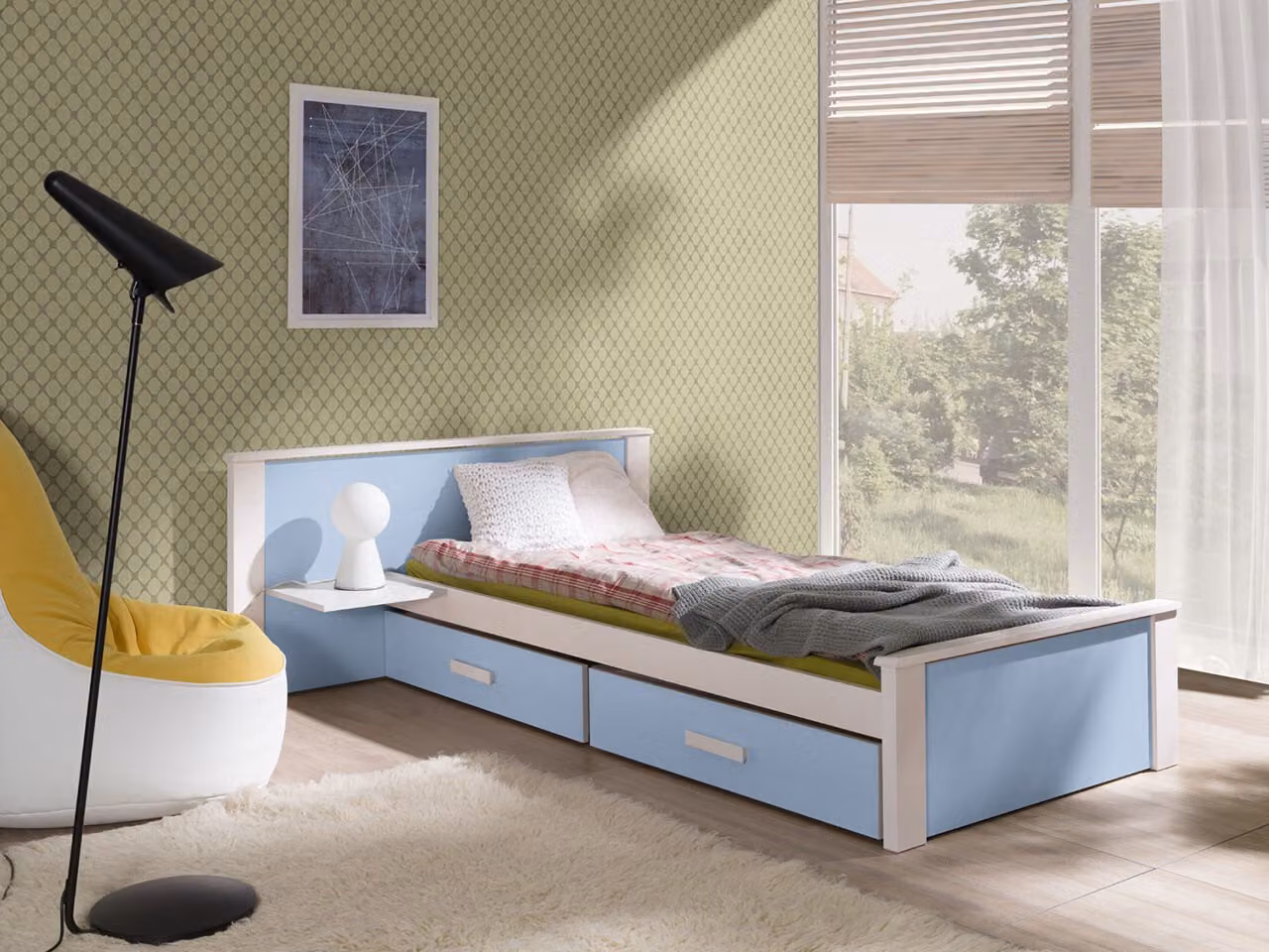 Letto per bambini con spazio di archiviazione 80x180 POLCH PLUS - bianco / blu