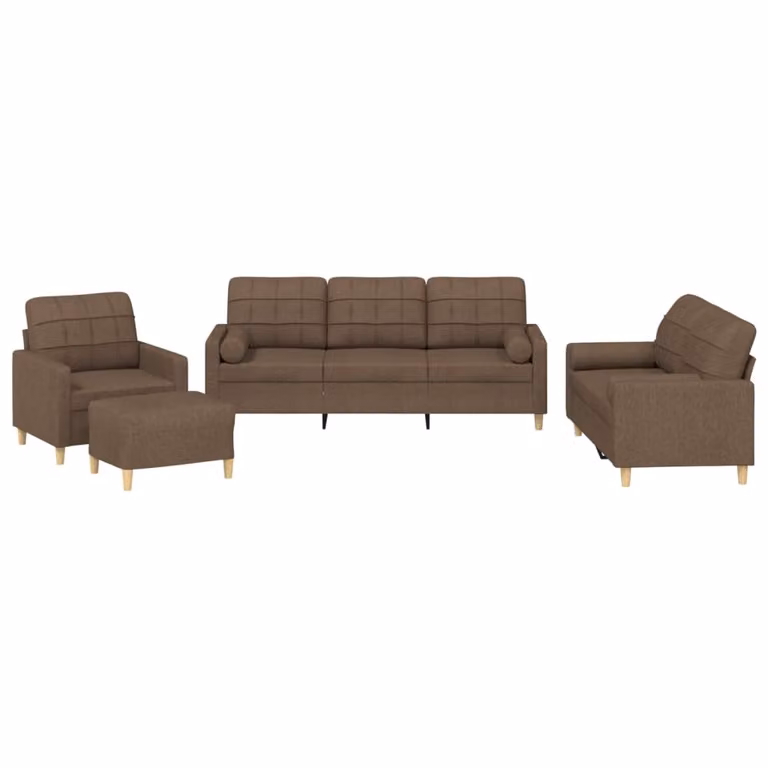 Set di Divani 4 pz con Cuscini Marrone in Tessuto