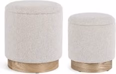 Set di pouf cilindrici ZOYA Bizzotto in tessuto bouclé grigio e beige