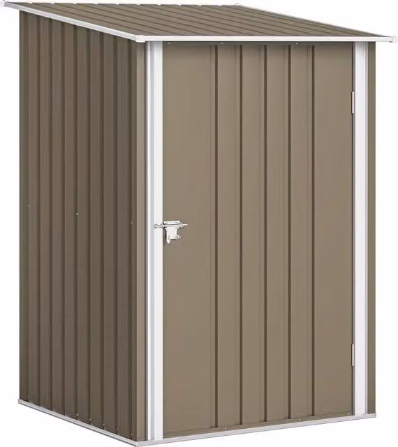 Casetta da giardino porta attrezzi Outsunny in acciaio galvanizzato con porta, Marrone e Bianco, L/P/H: 100 x 104 x 160 cm