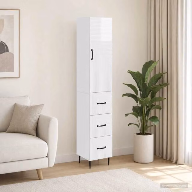 Set di 2 armadi moderni vidaXL bianchi lucidi in MDF con ante scorrevoli e ripiani interni L/P/H: 33 x 34,5 x 90 cm – 1