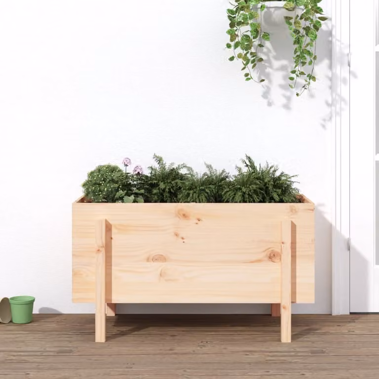 Fioriera Rialzata da Giardino vidaXL in Legno di Pino Massello, Colore Beige, L: 101 cm, P: 50 cm, H: 57 cm