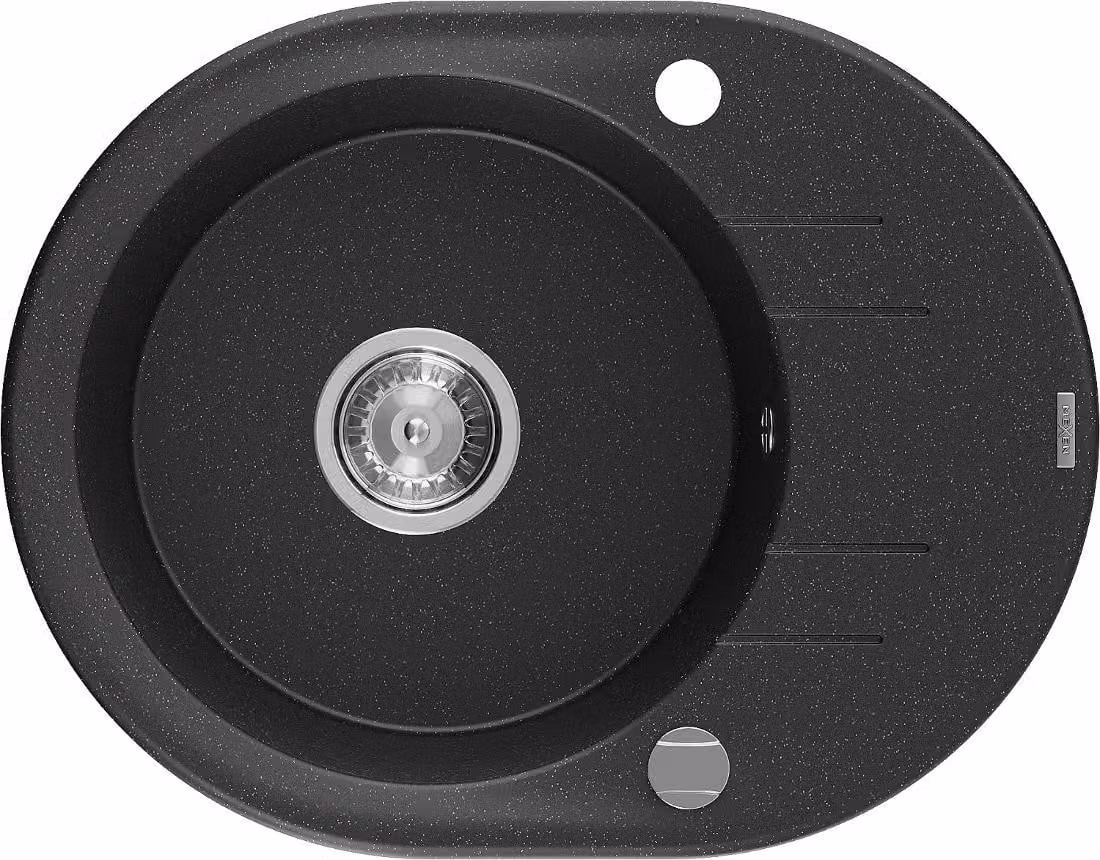 Mexen Kevin lavello in granito 1 vasca con sgocciolatoio 586 x 458 mm, nero/argento metallizzato, sifone cromato - 6517581005-73