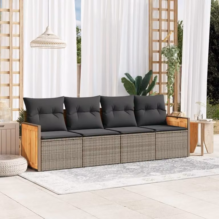 Maison Exclusive - Set Divani da Giardino 4 pz con Cuscini in Polyrattan Grigio