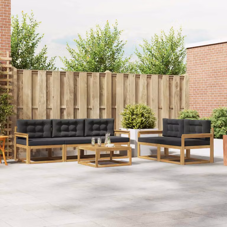 Set di divani da esterno vidaXL 6 pezzi in legno di acacia con cuscini, Bianco e Antracite
