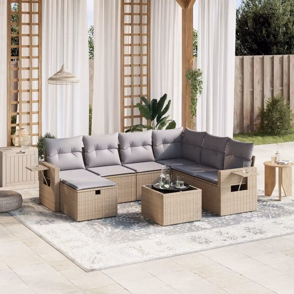 Maison Exclusive - Set Divano da Giardino 8 pz con Cuscini Beige Misto Polyrattan