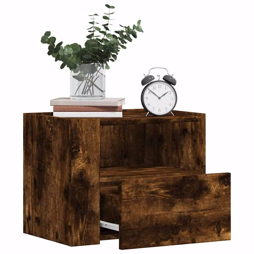Set di 2 comodini da muro vidaXL in rovere fumo, design moderno per camera da letto o soggiorno, L 45 cm x P 30 cm x H 35 cm