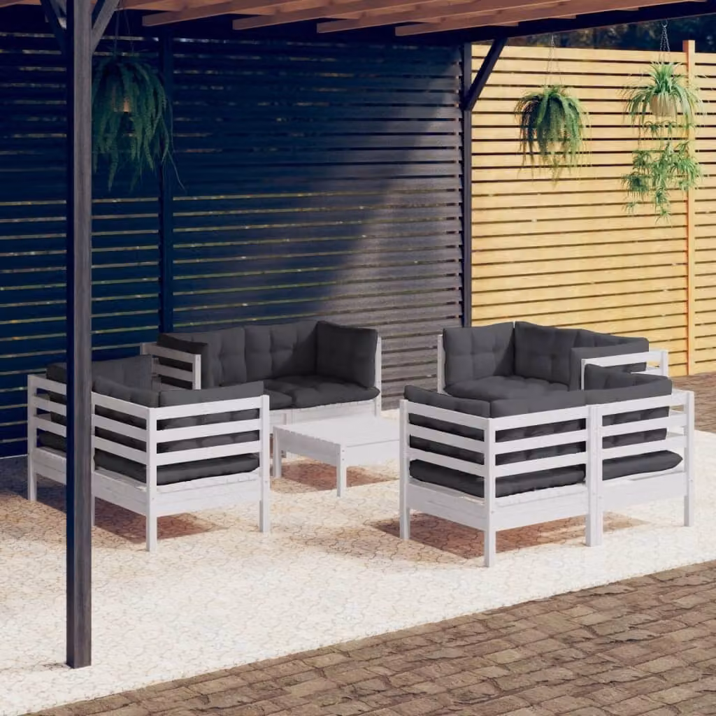Maison Exclusive - Set Divani da Giardino 9 pz e Cuscini Antracite Legno di Pino