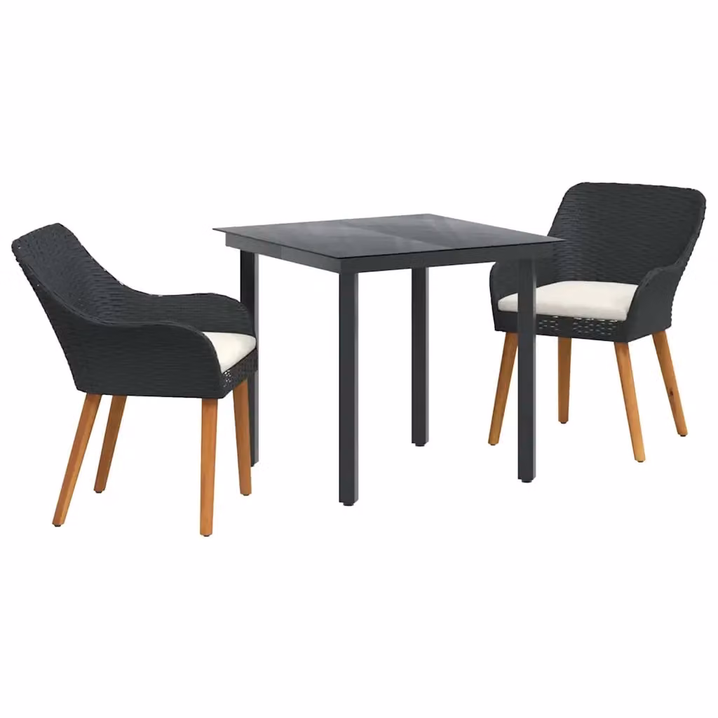 Set da pranzo per giardino e terrazzo vidaXL in polyrattan e vetro nero composto da 3 pezzi – 2