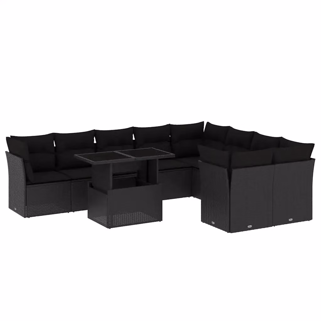 vidaXL Set Divano da Giardino a L con Tavolino e Cuscini, Polyrattan e Metallo, Nero – 2