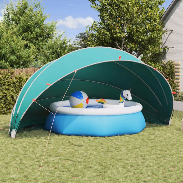 vidaXL Dome Piscina Termica Rotonda Verde e Turchese L: 592 cm, P: 590 cm, H: 275 cm