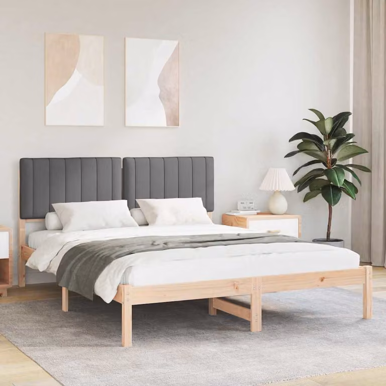 vidaXL Letto Moderno con Testiera Rivestita in Tessuto Grigio L/P/H: 150 x 200 x 84.5 cm