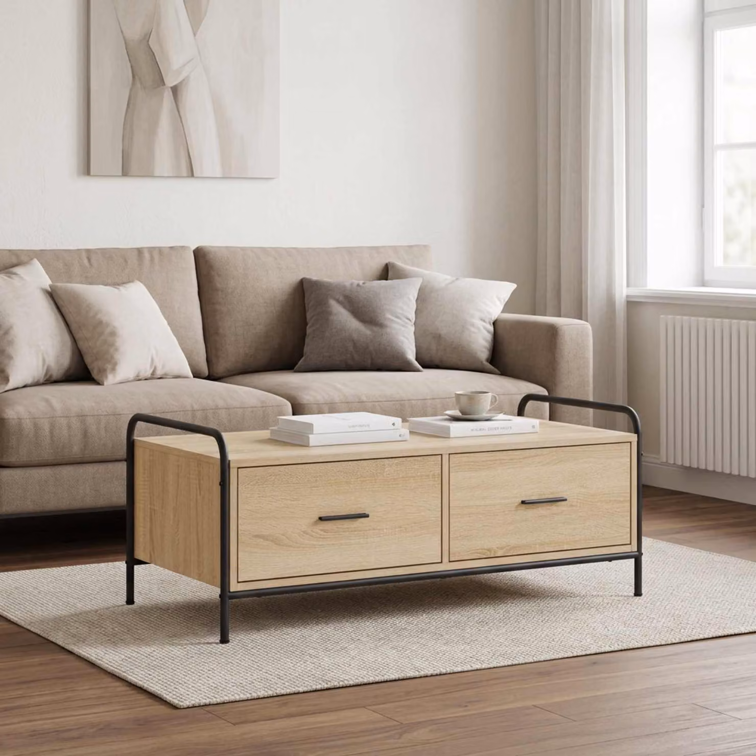 vidaXL Tavolino da salotto moderno in legno e metallo marrone L: 99,5 cm, P: 49 cm, H: 41 cm