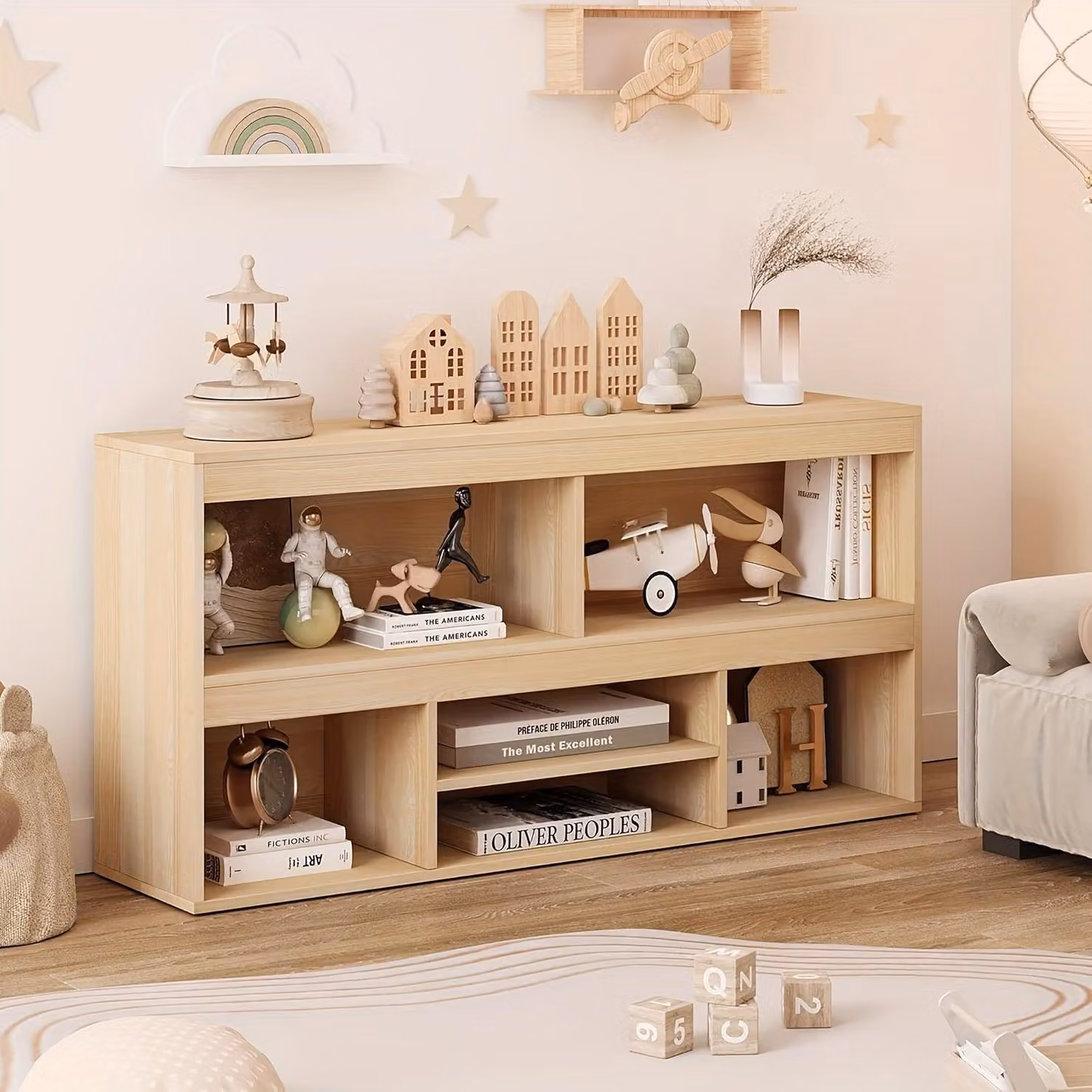 Armadio contenitore - Libreria - Mobile contenitore - Scaffale - Portaoggetti - Design a due livelli - Dimensioni compatte, altezza inferiore a 70 cm