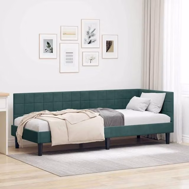 Cornice del letto ad angolo vidaXL in velluto verde con struttura in legno, L: 200 cm, P: 80 cm, H: 84 cm – 1