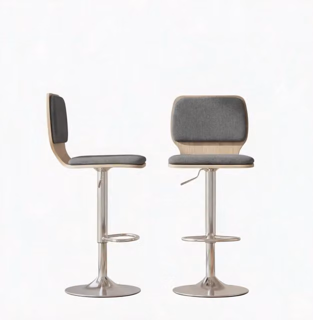 Set di 2 sgabelli da bar regolabili in altezza con schienale e poggiapiedi, rotazione 360°, colore grigio