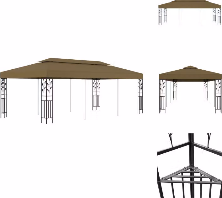 vidaXL Gazebo 6x3 m Taupe 180 g/m² - Gazebo e tende per feste
