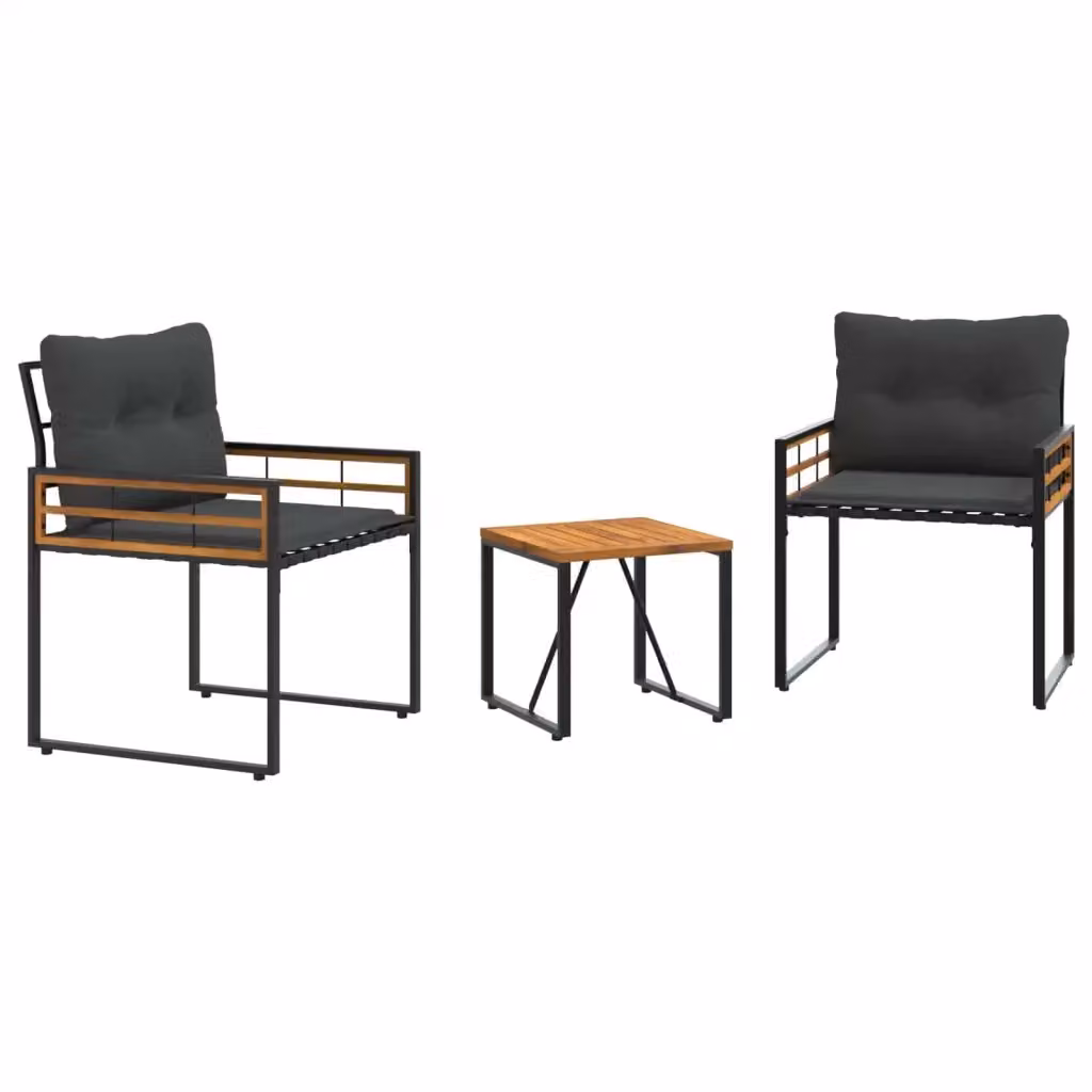Set di mobili da esterno moderno vidaXL in legno di acacia e metallo, 3 pezzi, Grigio e Nero – 2
