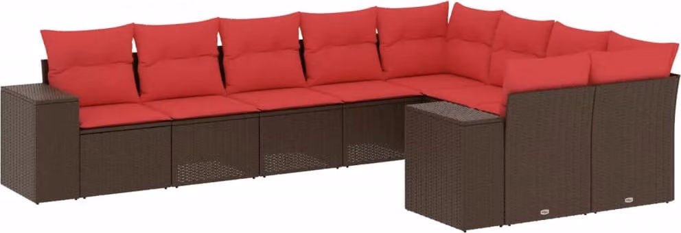 Set Divani da Giardino 9 pz con Cuscini Marrone in Polyrattan