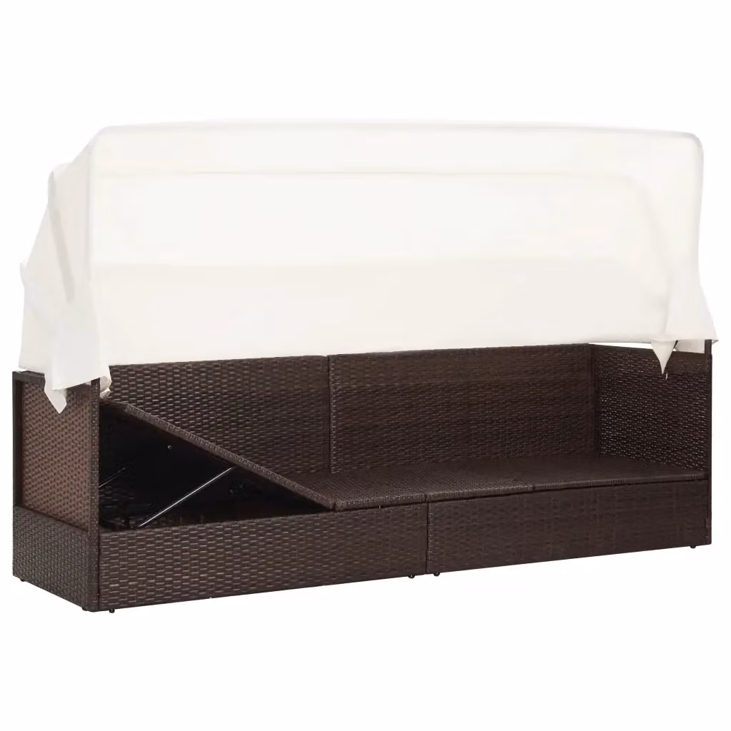 Divano da giardino con tettoia vidaXL in rattan marrone e bianco con cuscini inclusi e coperture rimovibili – 2