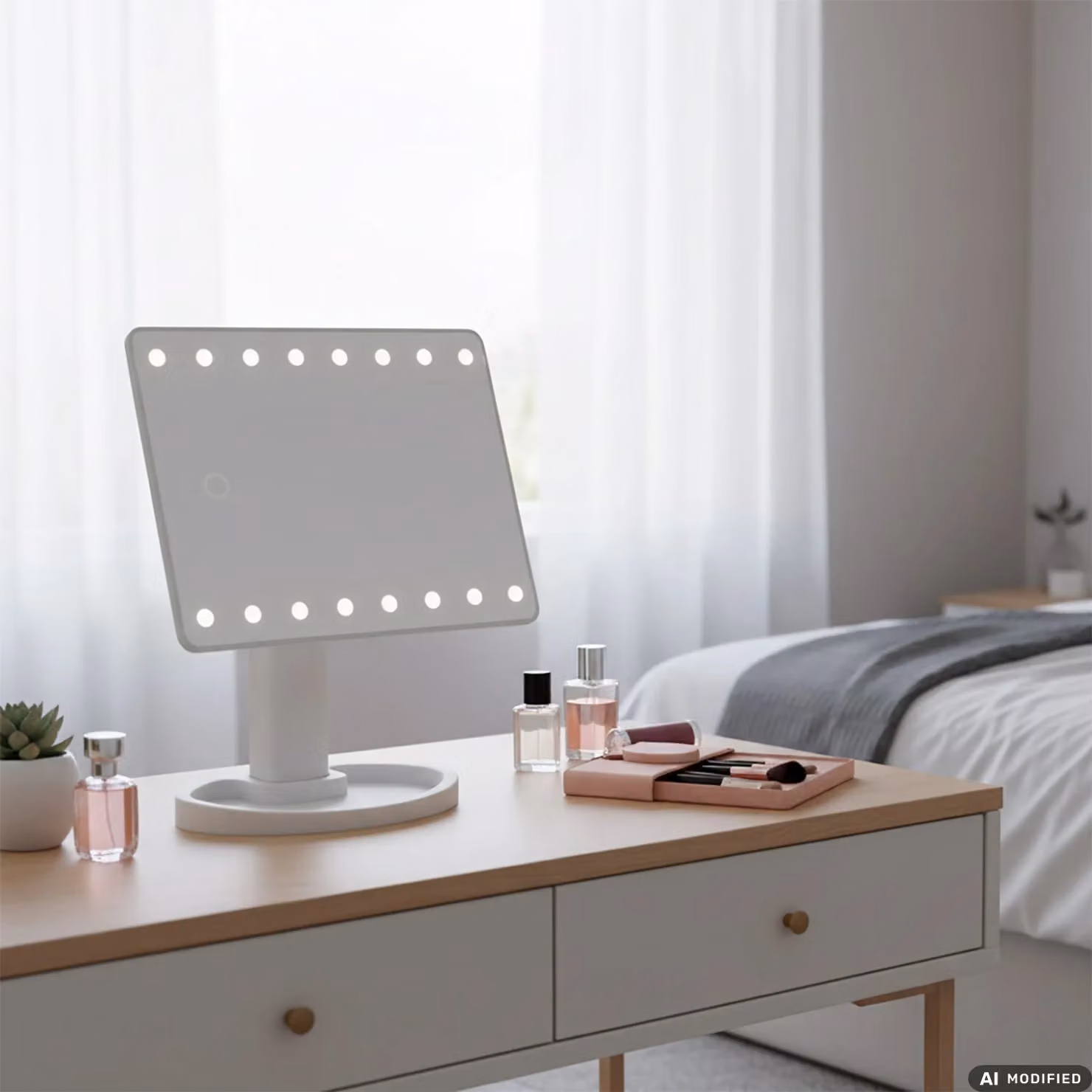 Specchio Luminoso da Tavolo Dictrolux con 16 LED, Touch Dimmerabile, Bianco, H 24 cm x L 21,5 cm x P 11,5 cm – 2