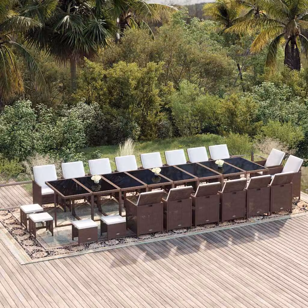 Set da pranzo per giardino vidaXL in polyrattan beige con 21 pezzi e cuscini