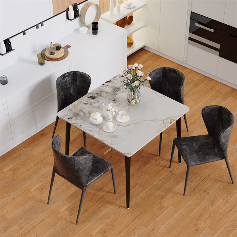 Tavolo da pranzo WISFOR in marmo, tavolo da cucina, tavolo da sala da pranzo per 4 persone, tavolo rettangolare con gambe in metallo antiscivolo, design moderno, bianco giadeite fredda