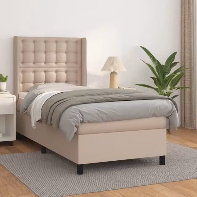 Letto a molle con materasso vidaXL in similpelle color cappuccino L 100 x P 200 cm – 1
