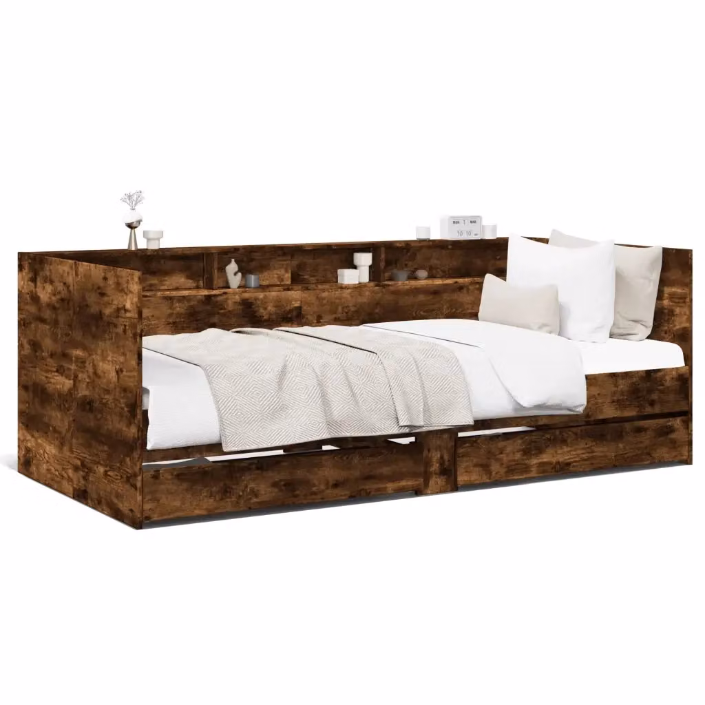 vidaXL Divano Letto con Cassetti in Rovere Fumo, L: 193 cm, P: 86,5 cm, H: 73 cm – 2