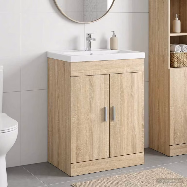 Mobiletto da bagno sotto lavabo moderno vidaXL in legno Rovere Sonoma, L: 81,0 cm, P: 37,5 cm, H: 78,5 cm