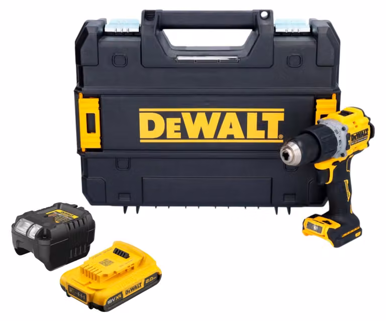Trapano a percussione a batteria DeWalt DCD 805 D1T 18 V 90 Nm senza spazzole + 1x batteria ricaricabile 2,0 Ah + caricabatterie + TSTAK