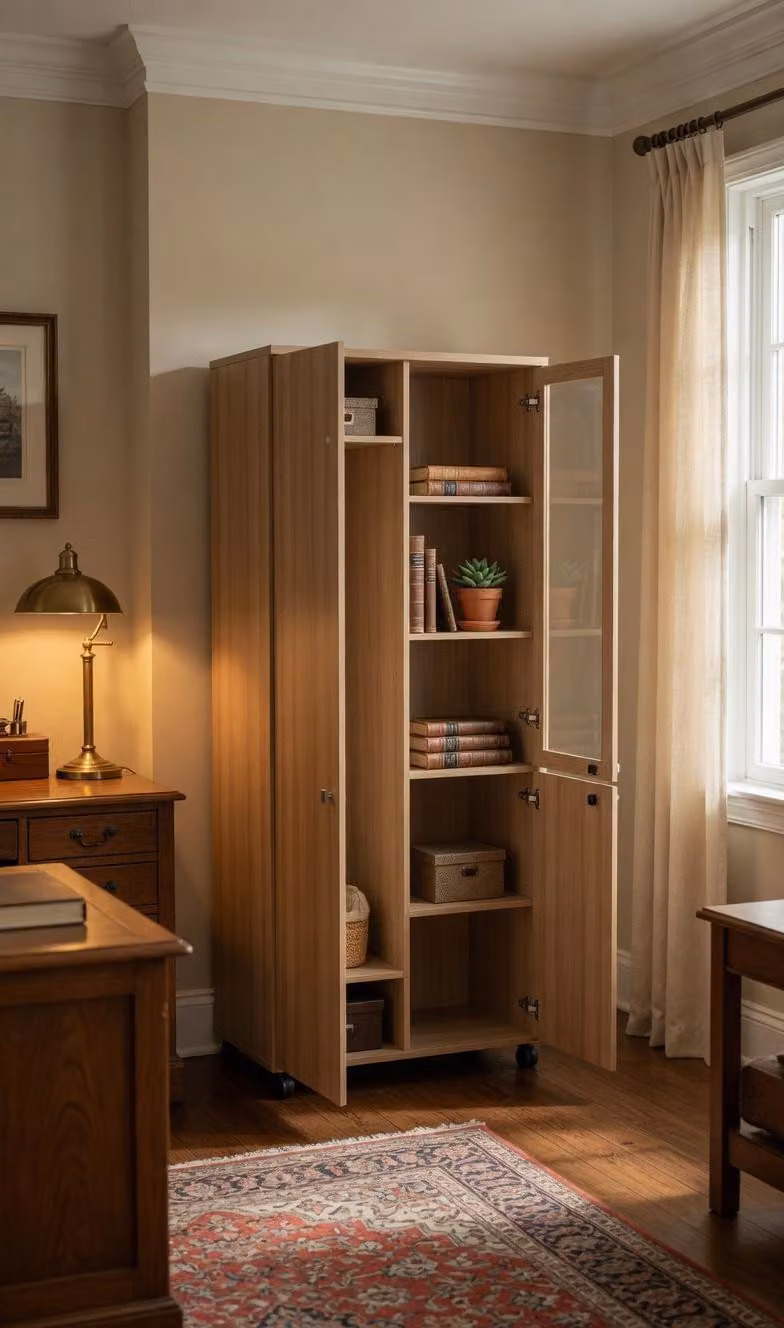 Armadio in legno con porta in vetro, ideale per aumentare lo spazio di archiviazione e aggiungere un tocco di stile