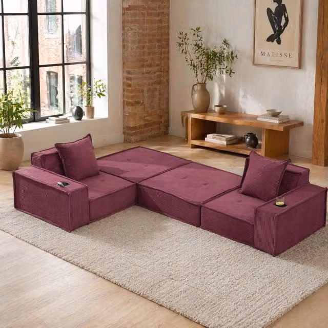 Divano a 2 posti Mivray in velluto a coste rosso, design moderno con cuscini inclusi, L: 120 cm
