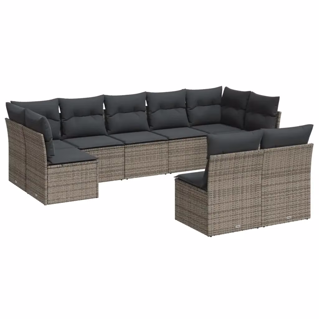 vidaXL Set Divano da Giardino a Forma di U in Polyrattan Grigio con 9 Pezzi e Cuscini Imbottiti – 2