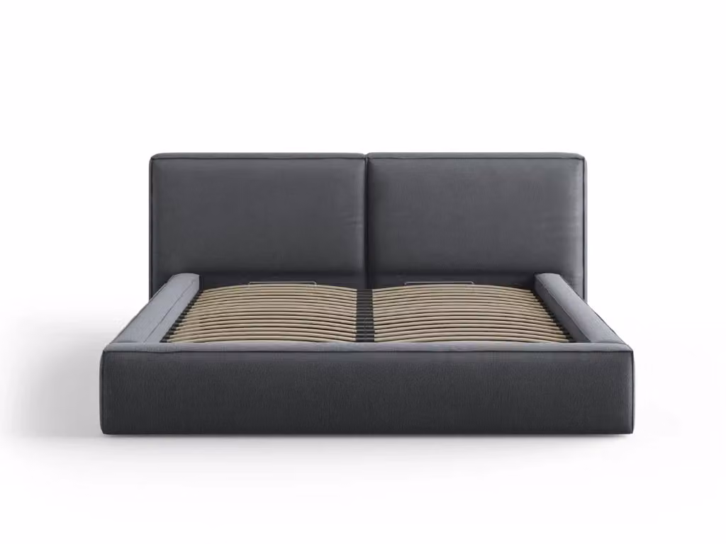 Letto con cassettone e testiera doppia Arendal di Cosmopolitan Design in tessuto strutturato grigio, L/P/H: 180 x 200 cm – 2