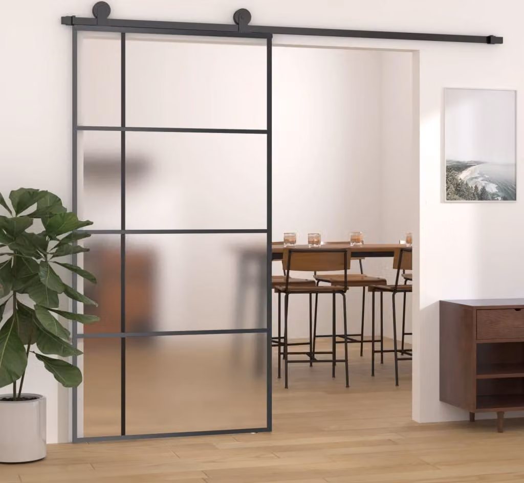 The Living Store porta scorrevole ESG in vetro e alluminio satinato 102,5x205 cm nero