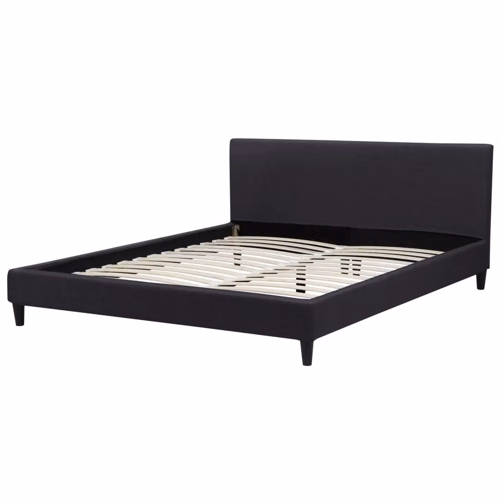Letto Beliani moderno in legno di pino e tessuto nero con rete a doghe L/P/H: 214 x 180 x 220 cm – 2