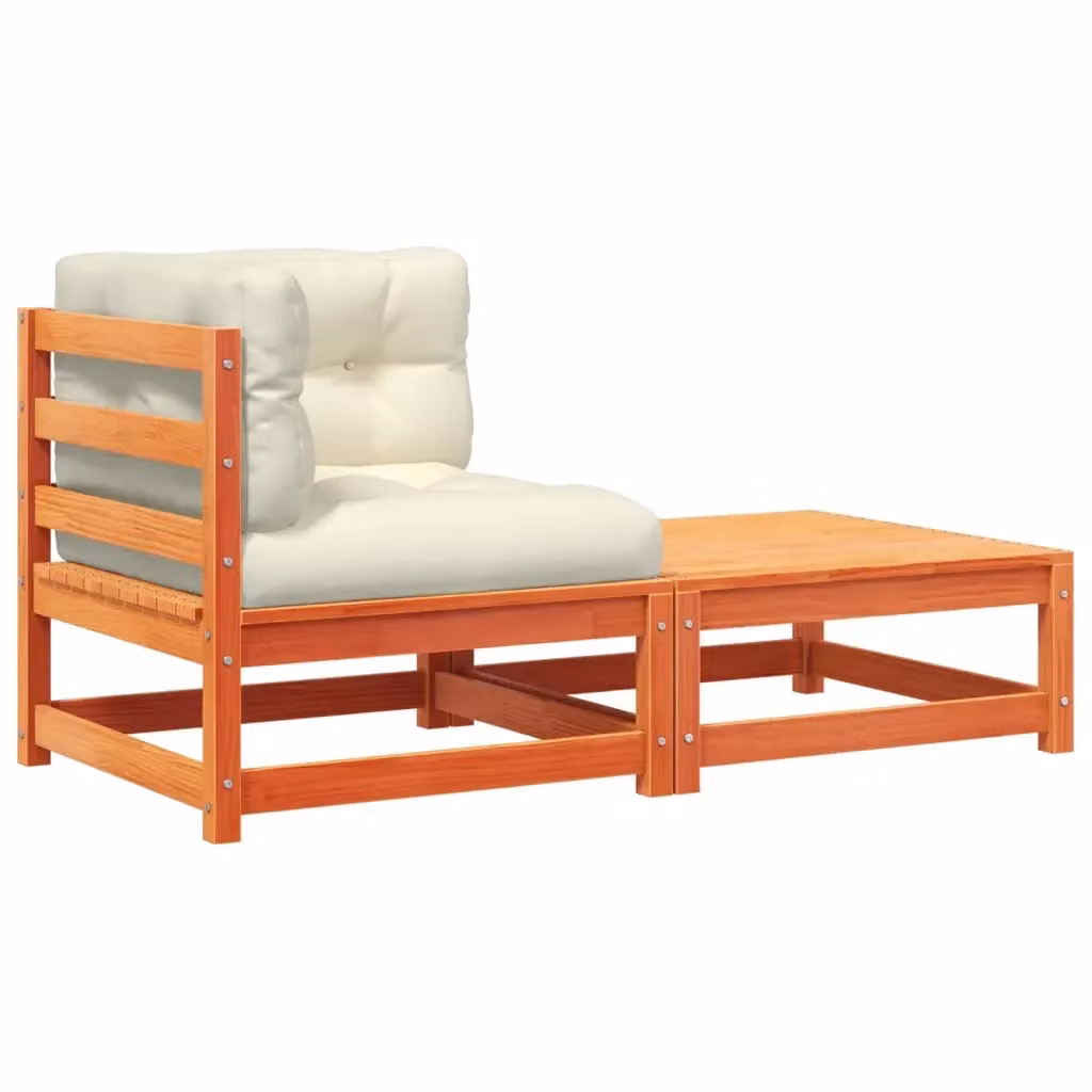 Divano Angolare da Giardino Design Mania in Legno di Pino con Cuscini e Poggiapiedi, L/P/H: 279 x 140 x 70 cm, Colore Marrone, Beige o Bianco – 2