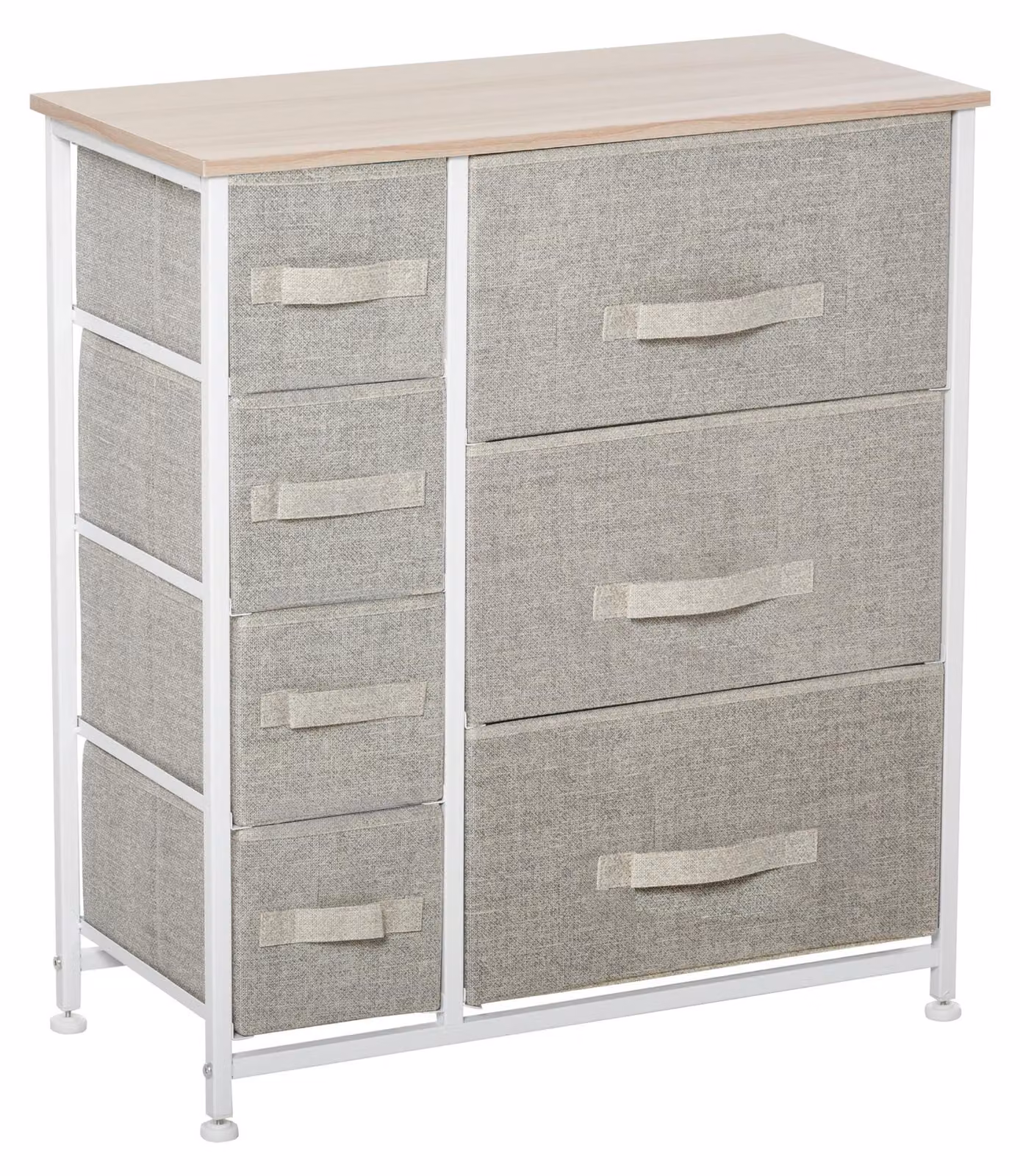 HOMCOM Comodino, credenza, 7 cassetti rivestiti in tessuto, struttura in metallo, grigio chiaro